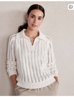 Haven Well Within Ivory Chunky Open Stitch Jonny Collar Sweater Medium Preppy